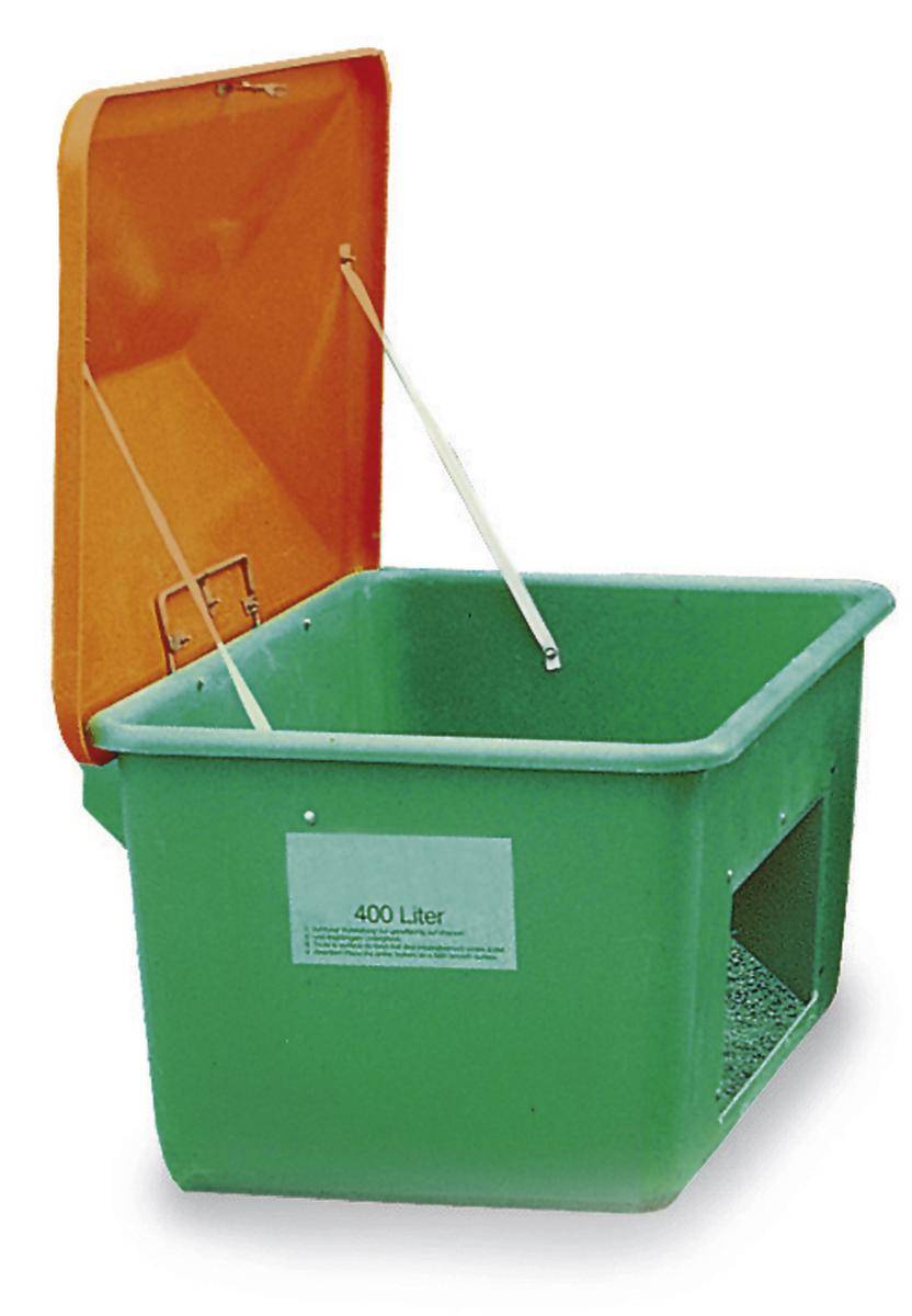 Streugutbehälter,1500l,HxLxB 1040x1840x1430mm,GFK,grün,Deckel orange