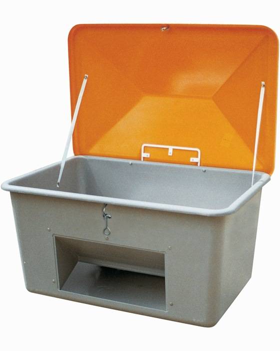 Streugutbehälter L1340xB990xH780mm 550l GFK grau/orange m.Entnahmeöffnung