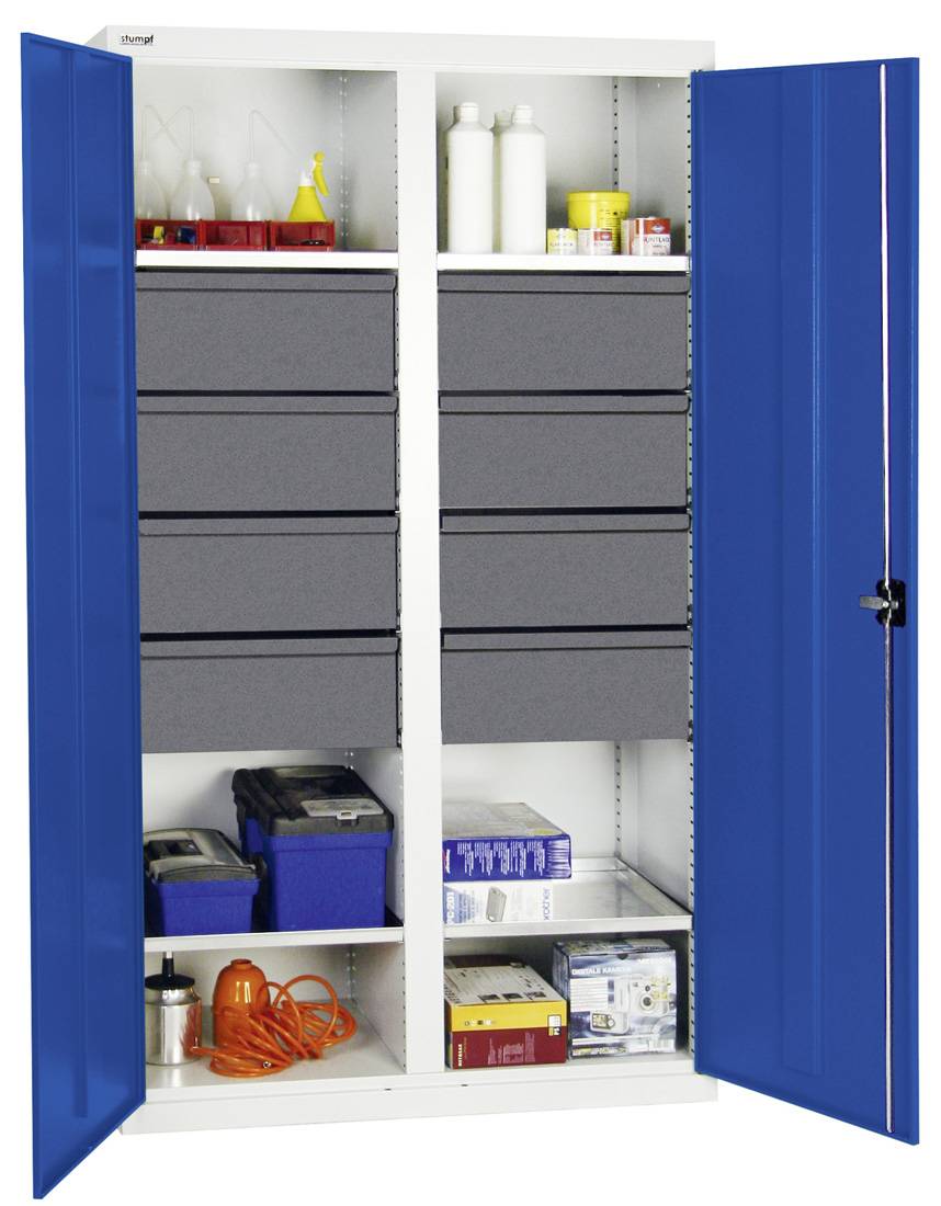 Werkzeug- und Materialschrank Serie 3000, 7035/5010, 8 Schublade 200 mm, Mittelt