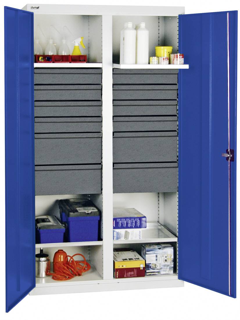 Werkzeug- und Materialschrank Serie 3000, 7035/5010, 8 Schublade 100 mm, 4 Schub