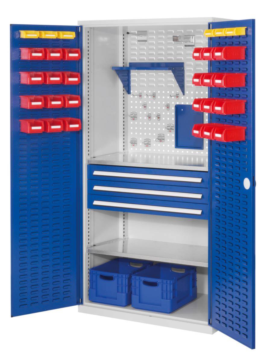 Schlitzplattenschrank,HxBxT 1950x1000x600mm,2xStahlboden,3 Schublade(n),Zyl.-Schl.,Sockel,Korpus RAL7035,Front RAL5010