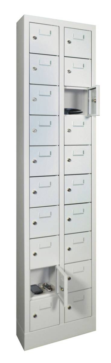 Schließfachschrank,HxBxT 1950x460x200mm,2x10 Fächer,Zyl.-Schl.,Sockel,Korpus lichtgrau,Front lichtgrau