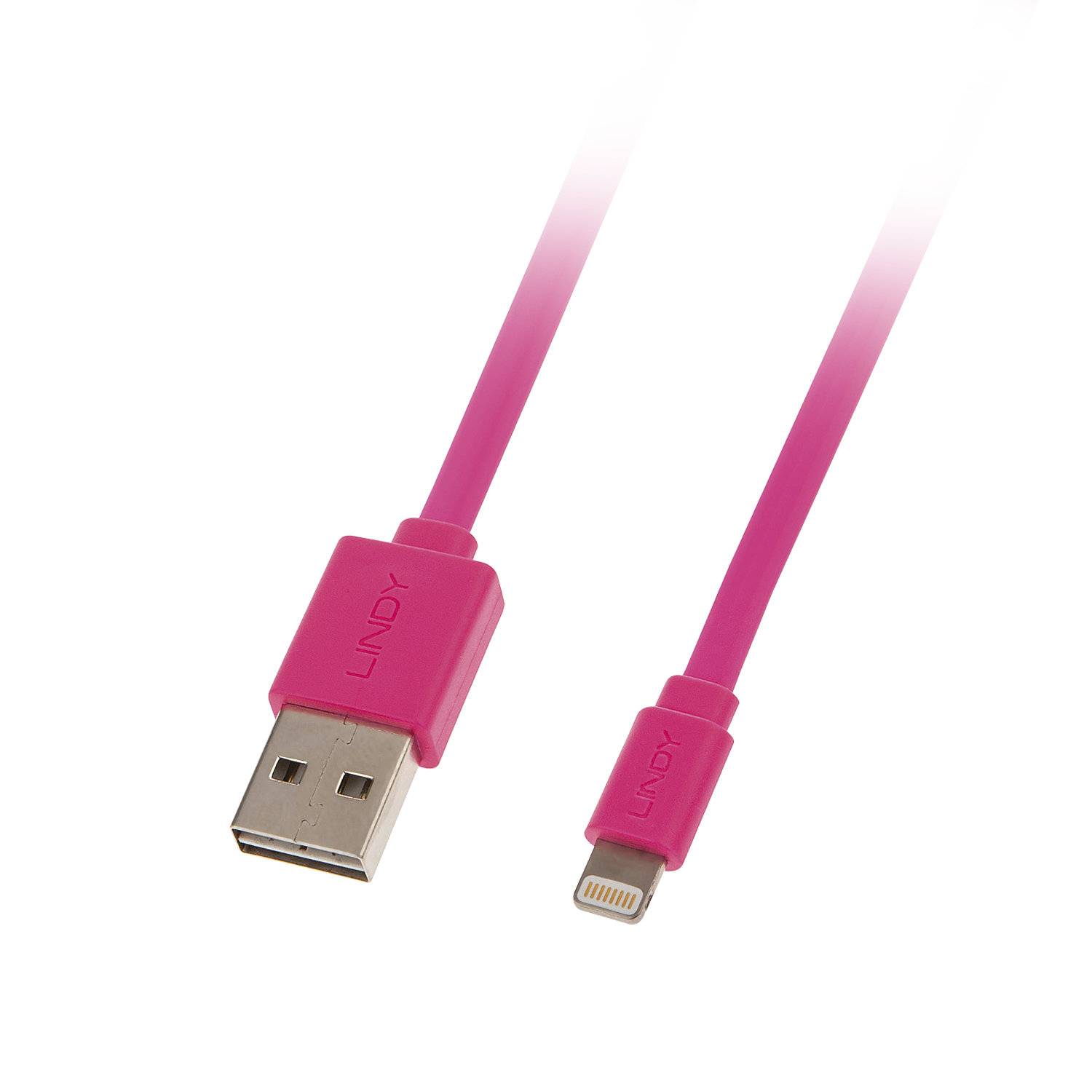 Lindy 31395 Reversibles USB an Lightning Flachbandkabel, pink 1m