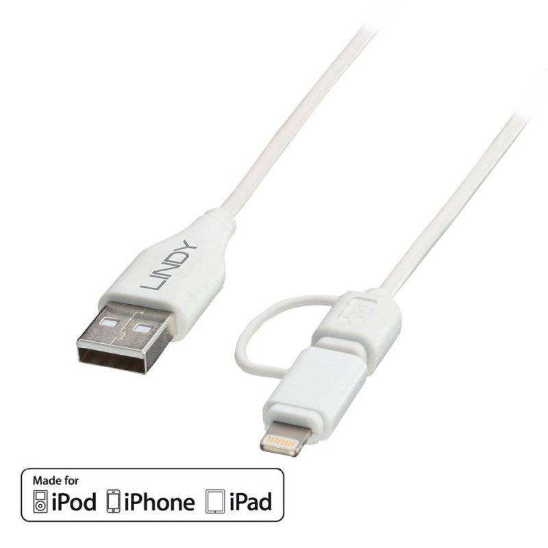 Lindy 31345 USB 2.0 an Micro-B & Lightning Kabel 1m