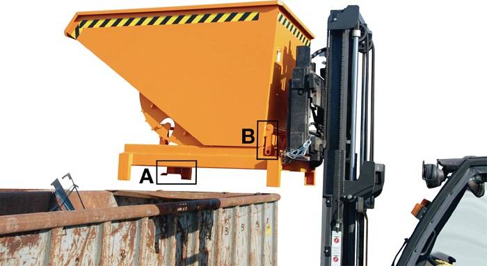 Schwerlast-Kippbehälter L1310xB805xH970mm feuerrot Inh.0,3 m³ autom.Entr.BAUER