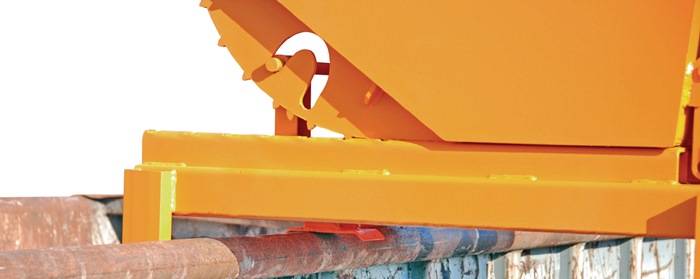 Schwerlast-Kippbehälter L1310xB1105xH970mm gelborange Inh.0,6m³ autom.Entr.BAUER