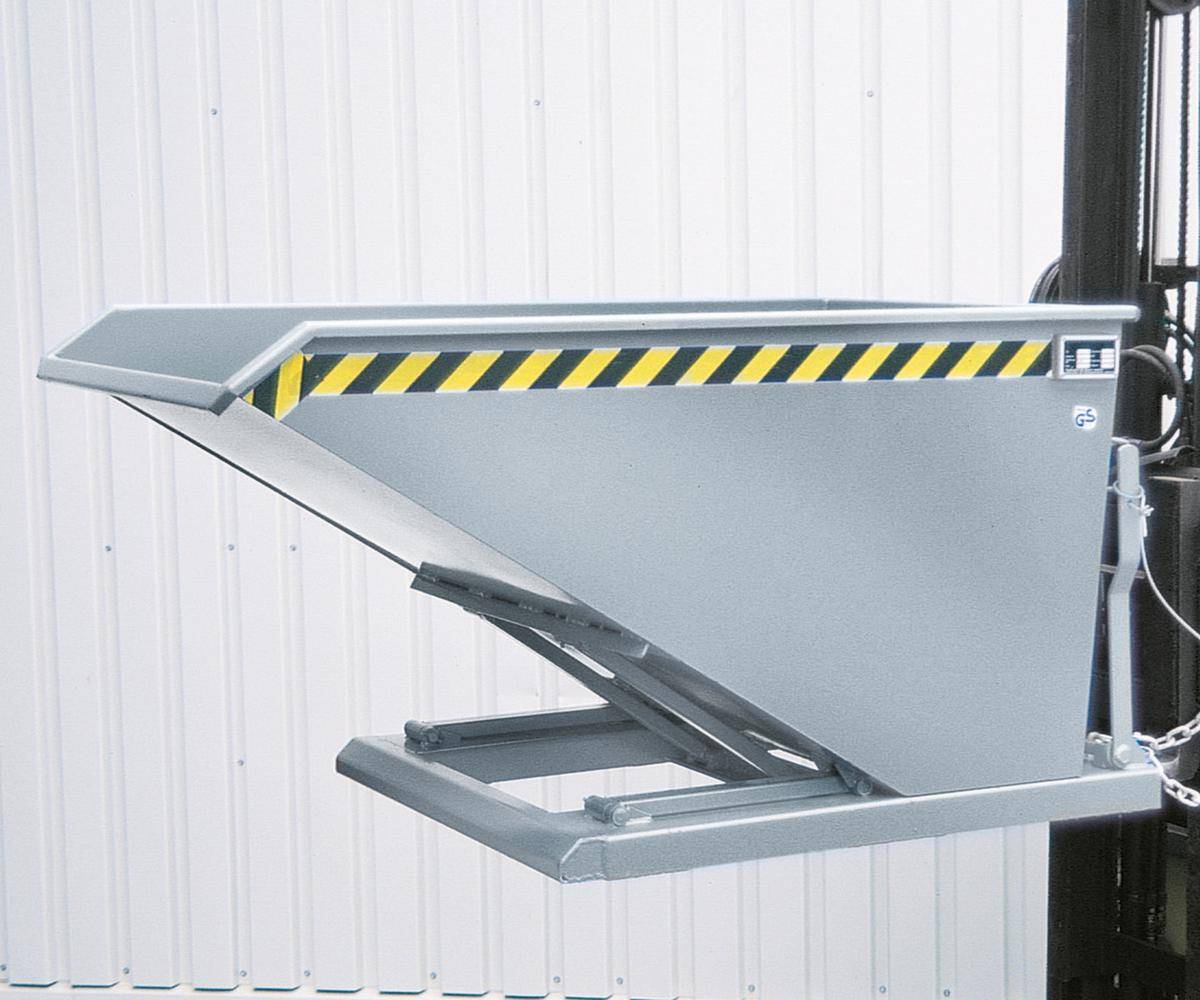 Kippbehälter,HxLxB 665x1210x840mm,0,3m³,Tragl. 750kg,Einfahrtaschen,Vollblech