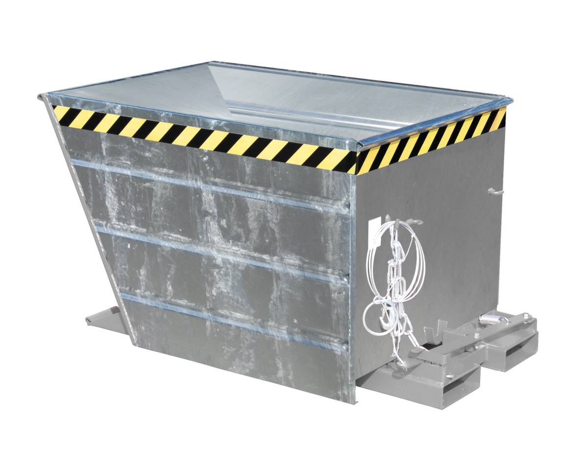 Kippbehälter,HxLxB 730x1370x800mm,0,55m³,Tragl. 750kg,Einfahrtaschen,gerade,verzinkt