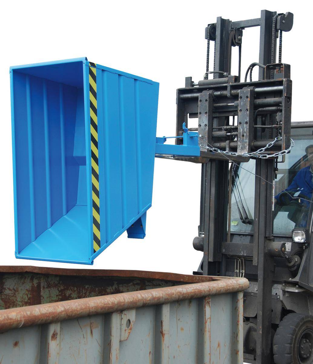 Kippbehälter,HxLxB 890x1440x1200mm,1,1m³,Tragl. 1500kg,Einfahrtaschen,gerade,RAL2000