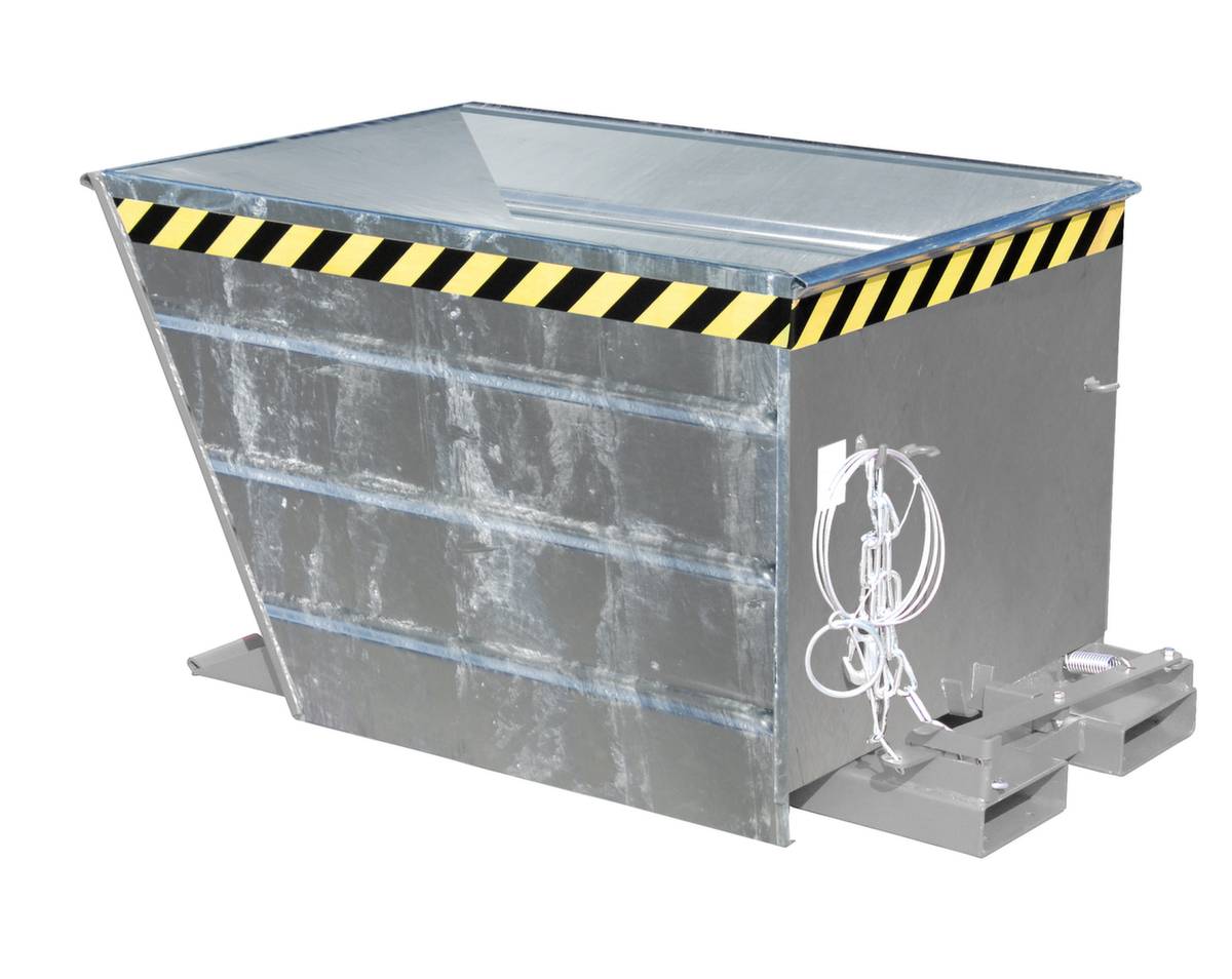 Kippbehälter,HxLxB 730x1370x1200mm,0,9m³,Tragl. 1000kg,Einfahrtaschen,gerade,verzinkt