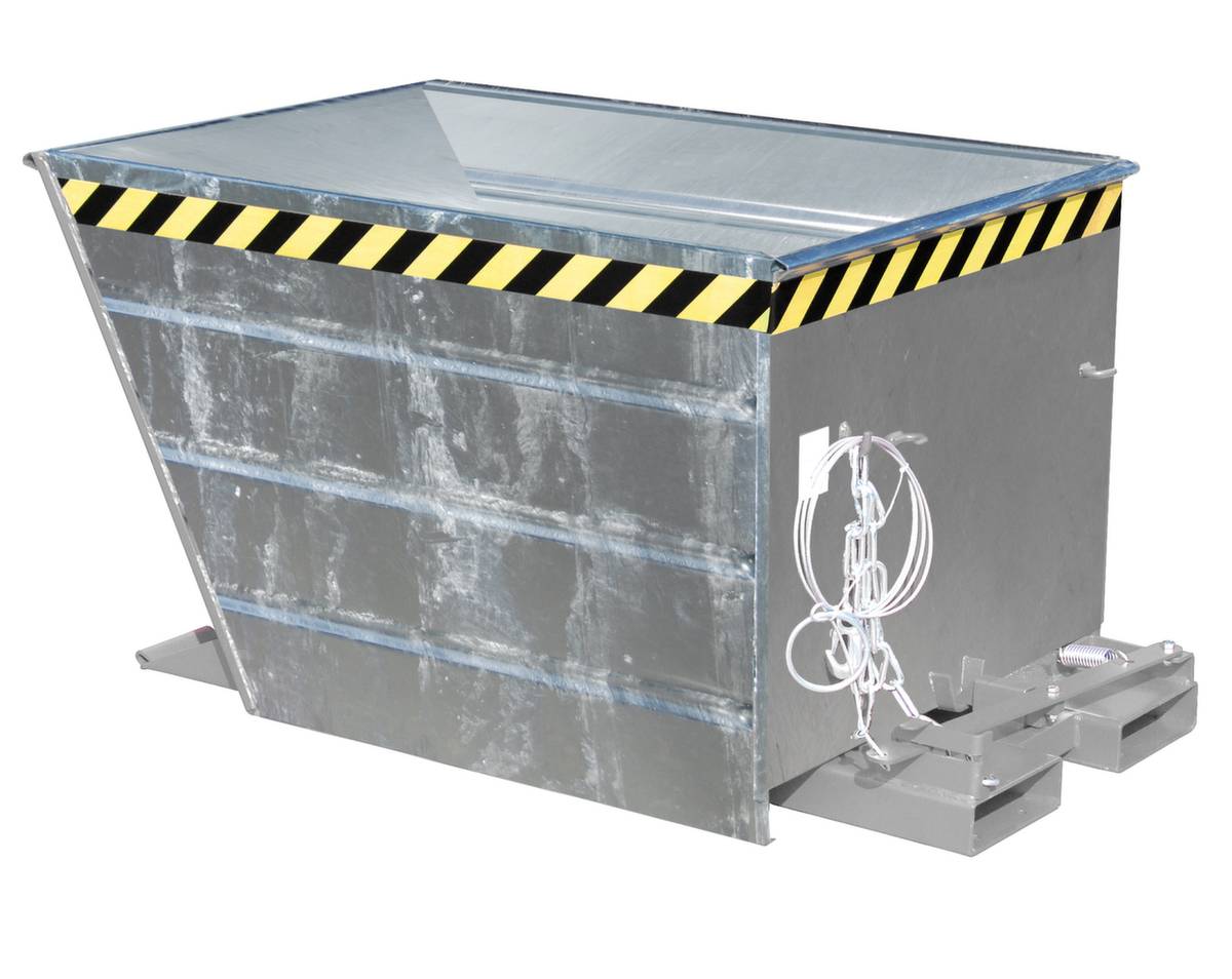 Kippbehälter,HxLxB 890x1440x1200mm,1,1m³,Tragl. 1500kg,Einfahrtaschen,gerade,verzinkt