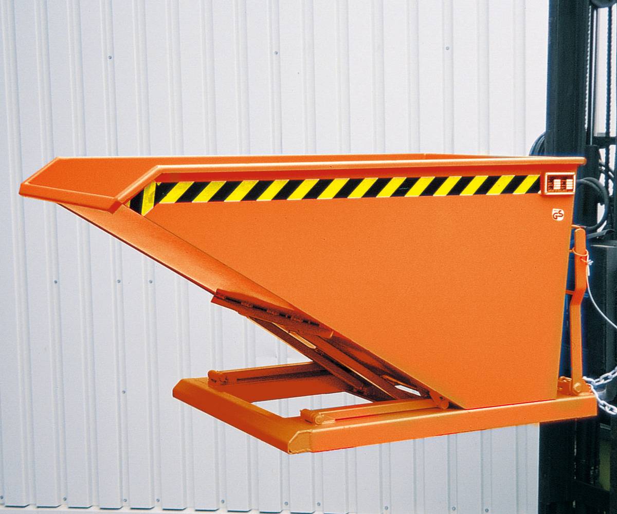 Kippbehälter,HxLxB 880x1700x1430mm,1m³,Tragl. 1500kg,Einfahrtaschen,Vollblech,RAL2000