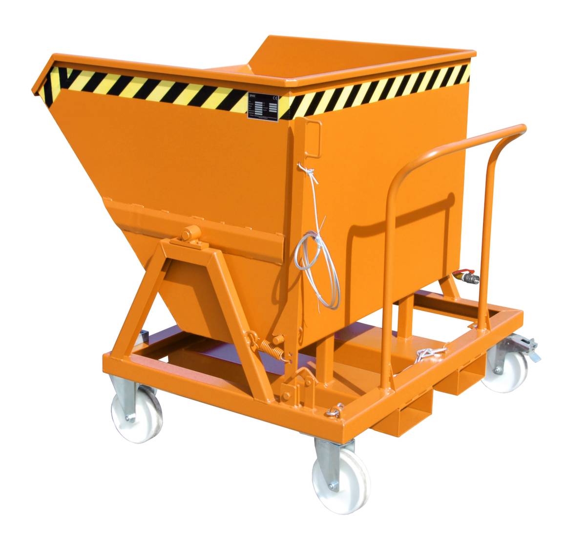 Späne-Kippmulde,0,55m³,Tragl. 1000kg,Rollen und Einfahrtaschen,RAL2000