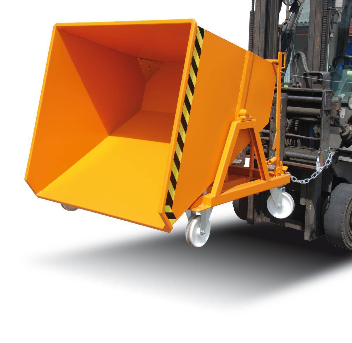 Späne-Kippmulde,HxLxB 1275x1345x1200mm,0,7m³,Tragl. 1000kg,Rollen und Einfahrtaschen,RAL2000