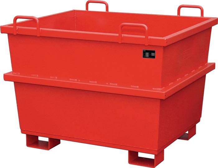 Klappbodenbehälter 0,75m³ L1040xB1200xH960mm rot m.Einfahrtaschen/Einfahrbügeln
