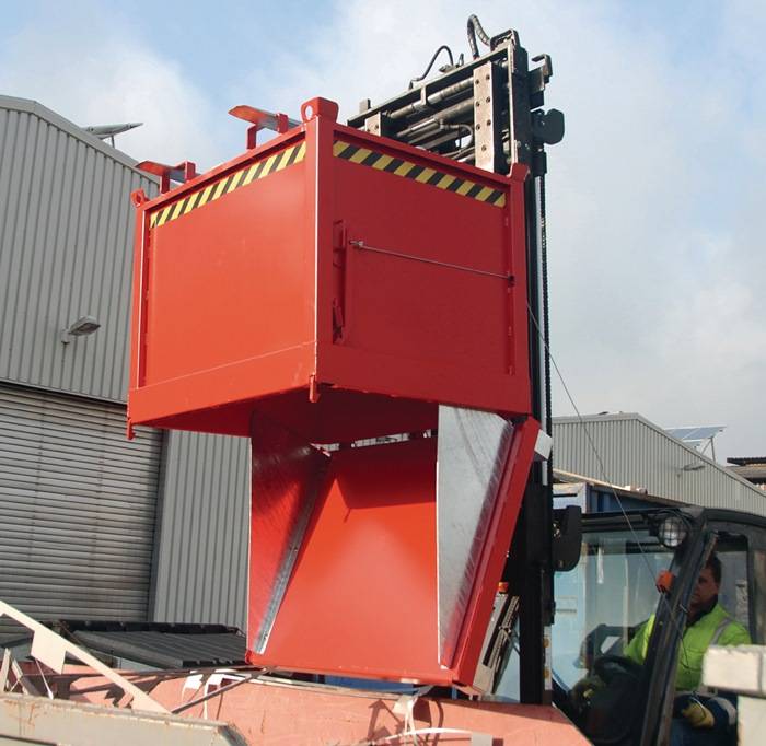 Klappbodenbehälter 0,5 m³ L840xB1245xH845mm lack.feuerrot o.Zentrierwände BAUER