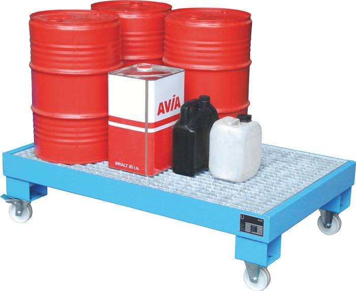 Auffangwanne 63l L1310xB800xH200mm Stahlbl.m.Gitterrost lichtblau BAUER