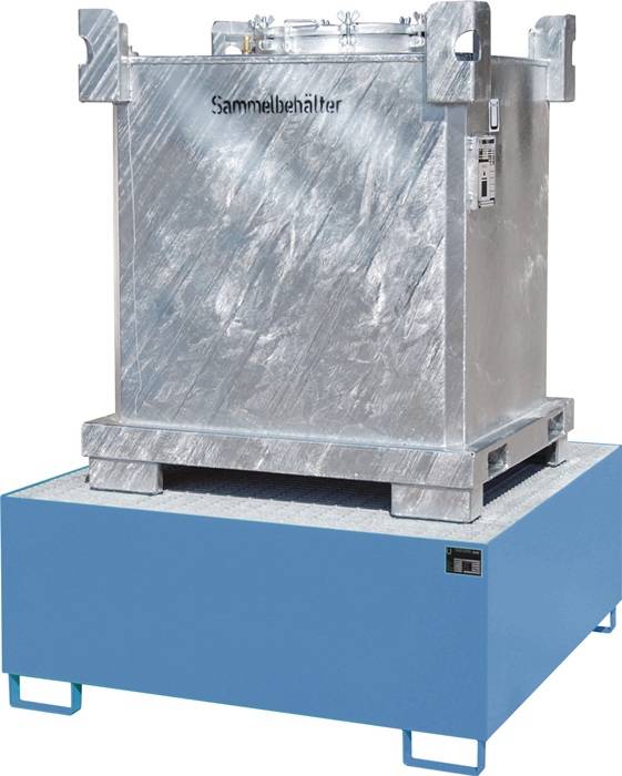 Auffangwanne 1000l L1460xB1460xH630mm Stahlbl.m.Gitterrost lichtblau BAUER