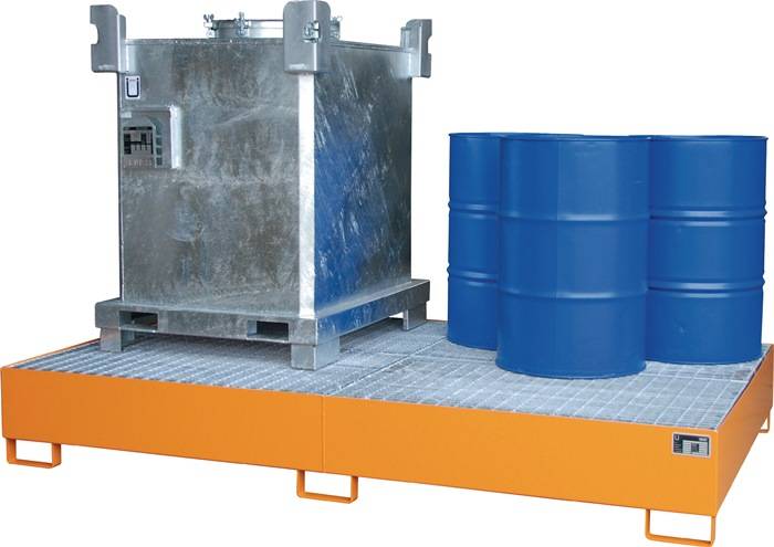 Auffangwanne 1000l L2690xB1650xH375mm Stahlbl.m.Gitterrost gelborange BAUER