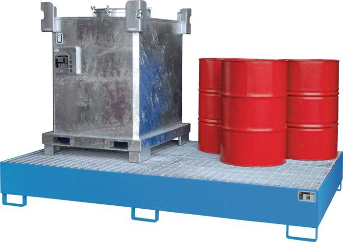 Auffangwanne 1000l L2690xB1650xH375mm Stahlbl.m.Gitterrost lichtblau BAUER