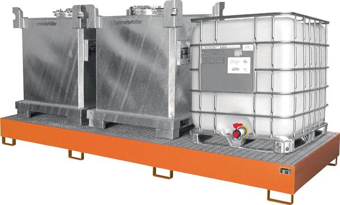 Auffangwanne 1000l L3850xB1300xH340mm Stahlbl.m.Gitterrost gelborange BAUER