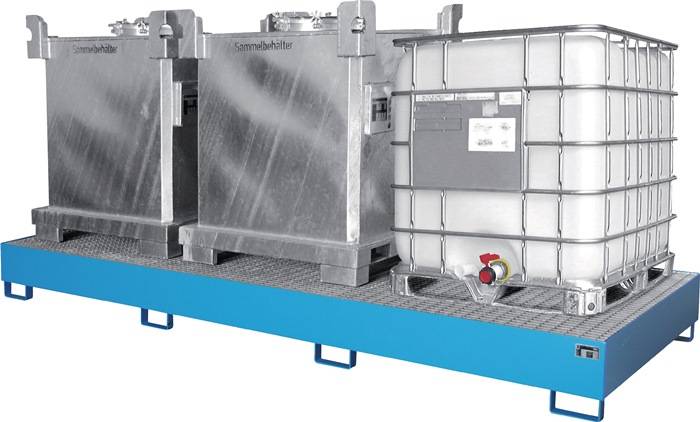 Auffangwanne 1000l L3850xB1300xH340mm Stahlbl.m.Gitterrost lichtblau BAUER