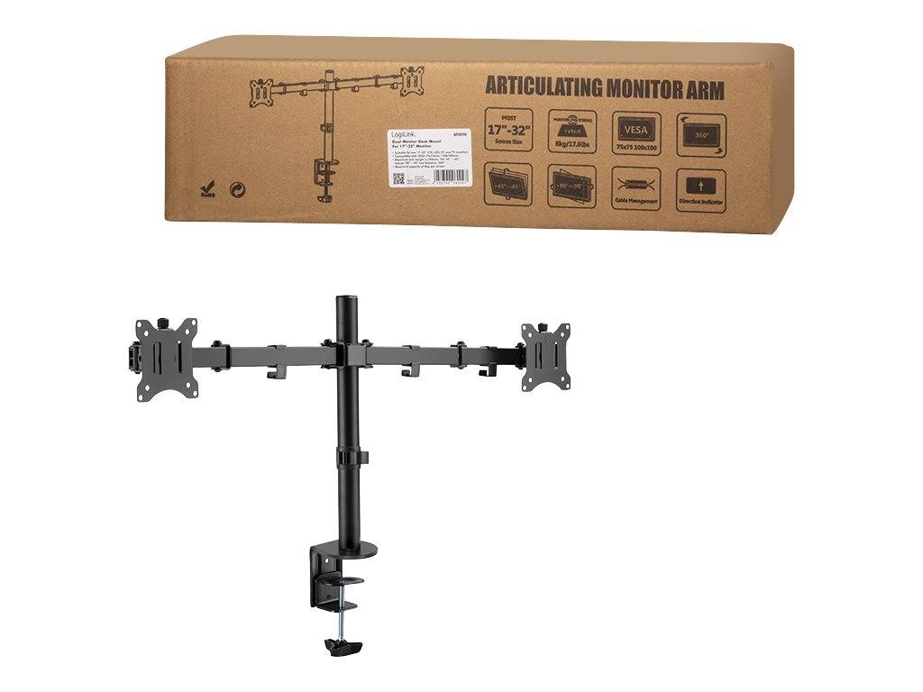 LogiLink Befestigungskit - einstellbarer Arm - für 2 LCD-Displays - Schwarz - Bildschirmgröße: 43.2-81.3 cm (17"-32")