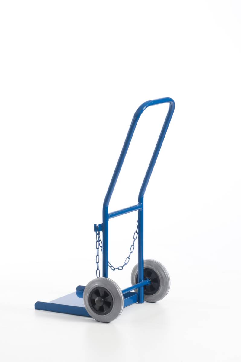 Flaschenkarre,Tragl. 100kg,Propangas 11kg Flasche,m. Kette,RAL5010,Vollgummi-Bereifung