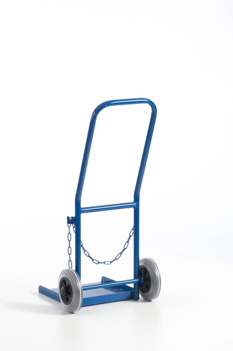 Flaschenkarre,Tragl. 100kg,Propangas 11kg Flasche,m. Kette,RAL5010,Vollgummi-Bereifung