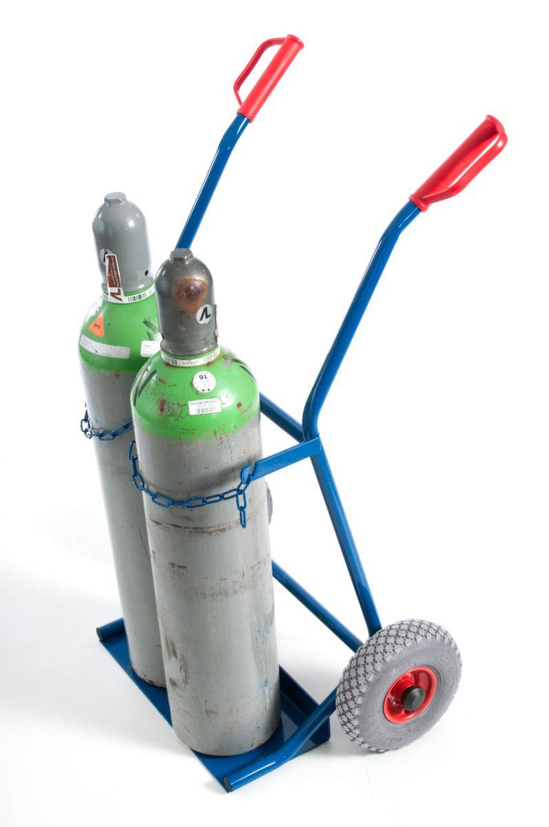 Flaschenkarre,Tragl. 100kg,2x20l Flasche,m. Kette,RAL5010,Luft-Bereifung