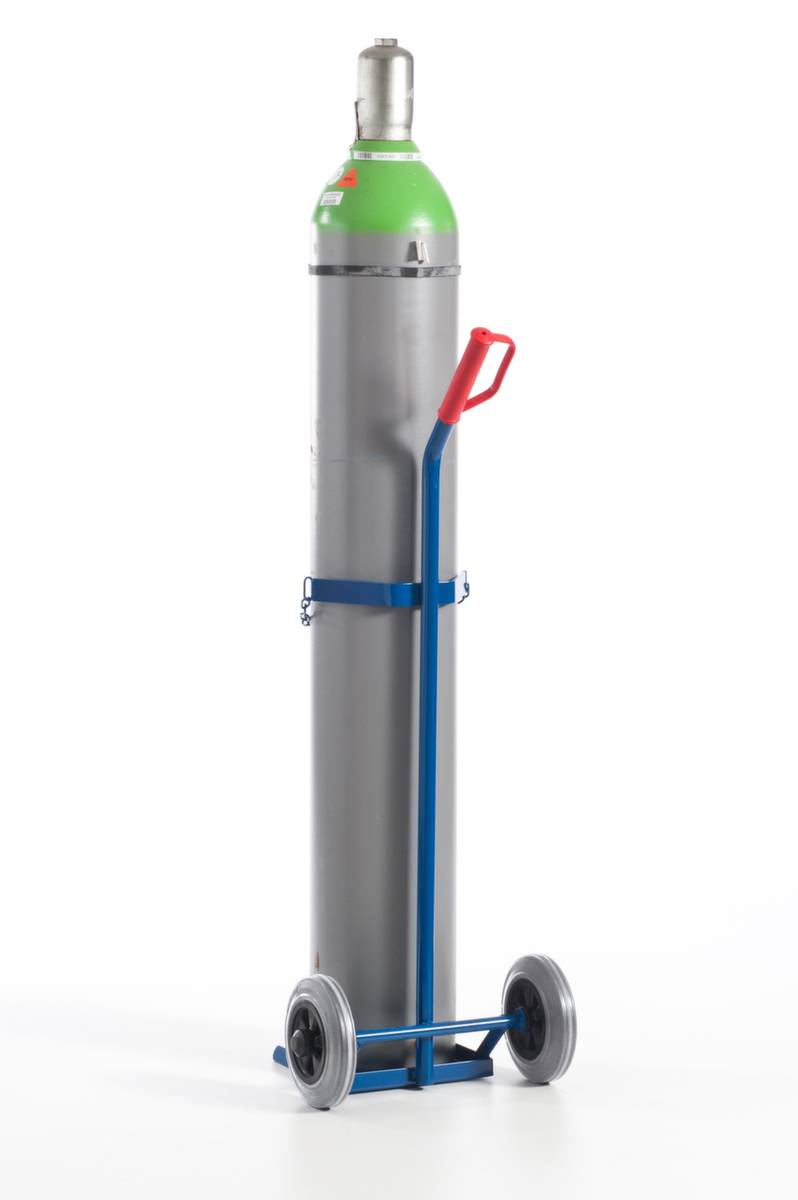 Flaschenkarre,Tragl. 100kg,1x40/50l Flasche,m. Kette,RAL5010,Luft-Bereifung