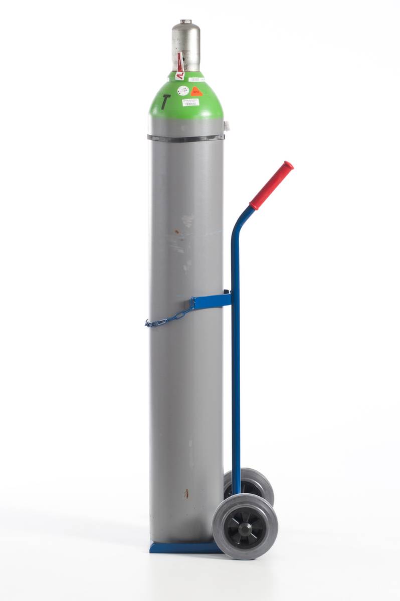 Flaschenkarre,Tragl. 100kg,1x40/50l Flasche,m. Kette,RAL5010,Luft-Bereifung