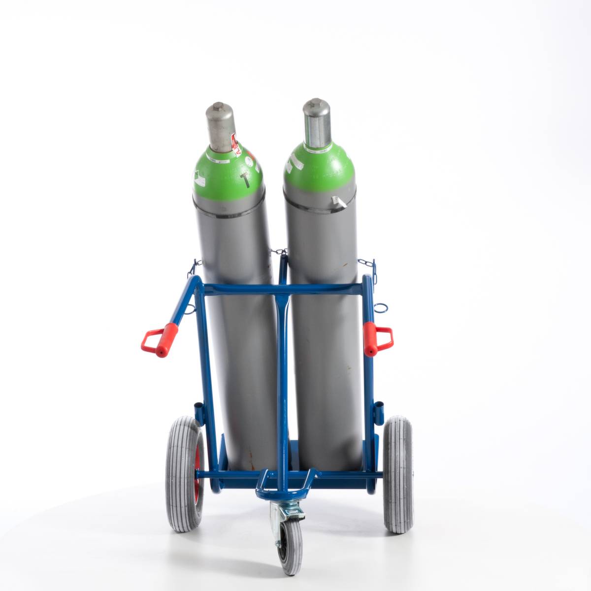 Flaschenkarre,Tragl. 200kg,2x40/50l Flasche,m. Kette,RAL5010,Luft-Bereifung