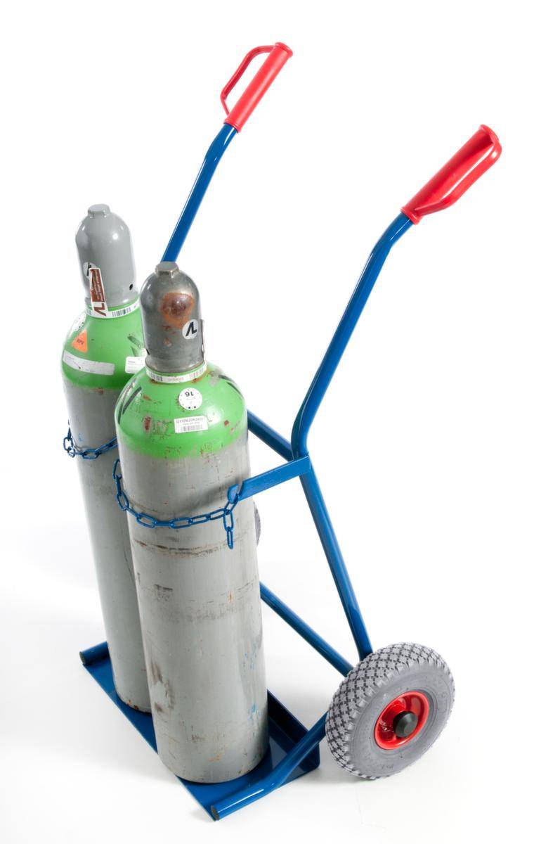 Flaschenkarre,Tragl. 200kg,2x40/50l Flasche,m. Kette,RAL5010,Luft-Bereifung