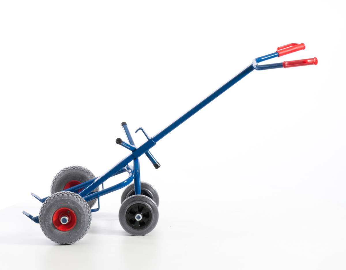 Fasskarre,Tragl. 250kg,1x200l Flasche,RAL5010,Luft-Bereifung,2 Stützräder