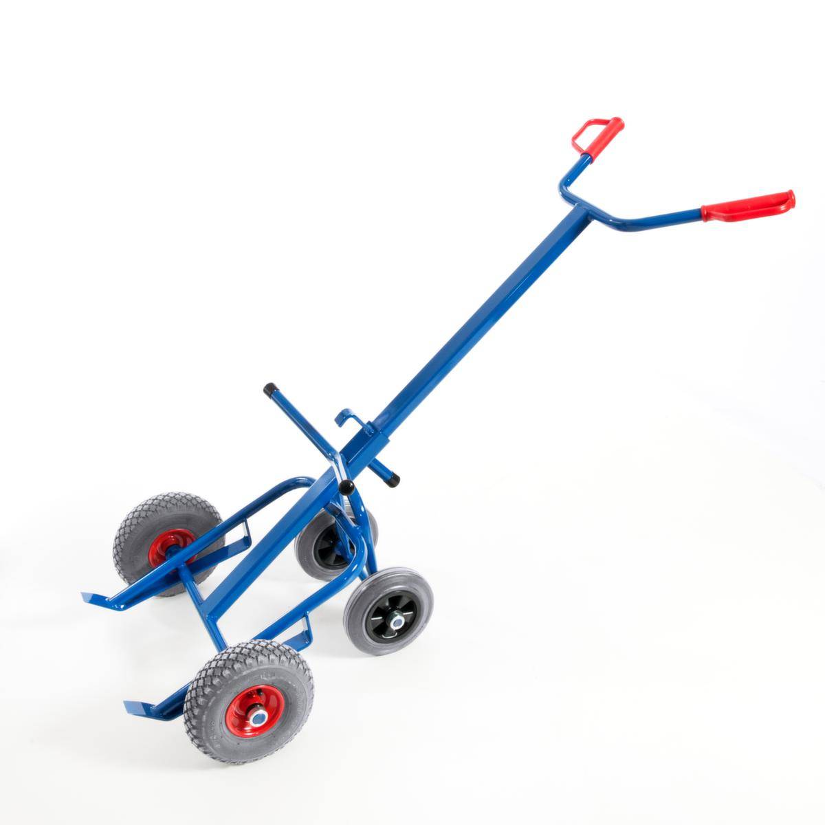 Fasskarre,Tragl. 250kg,1x200l Flasche,RAL5010,Luft-Bereifung,2 Stützräder