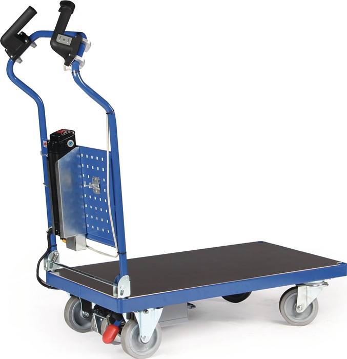 Plattformwagen L850xB500mm Stahlrohr/Profilstahl blau Trgf500kg E-Antrieb edrive
