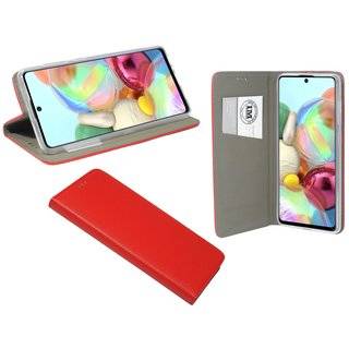 Buch Tasche "Smart" kompatibel mit Samsung Galaxy A71 (A715F) Handy Hülle Etui Brieftasche Schutzhülle mit Standfunktion, Kartenfach Rot