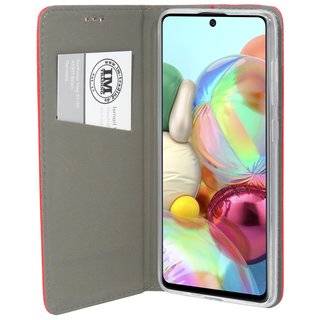 Buch Tasche "Smart" kompatibel mit Samsung Galaxy A71 (A715F) Handy Hülle Etui Brieftasche Schutzhülle mit Standfunktion, Kartenfach Rot