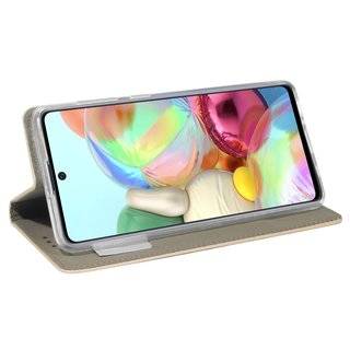 Buch Tasche "Smart" kompatibel mit Samsung Galaxy A71 (A715F) Handy Hülle Etui Brieftasche Schutzhülle mit Standfunktion, Kartenfach Gold