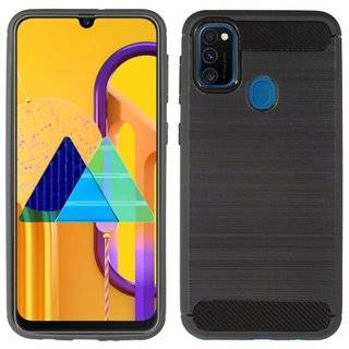 Silikon Hülle Bumper Carbon kompatibel mit SAMSUNG GALAXY M30s (M307F) Case TPU Soft Handyhülle Cover Schutzhülle Schwarz