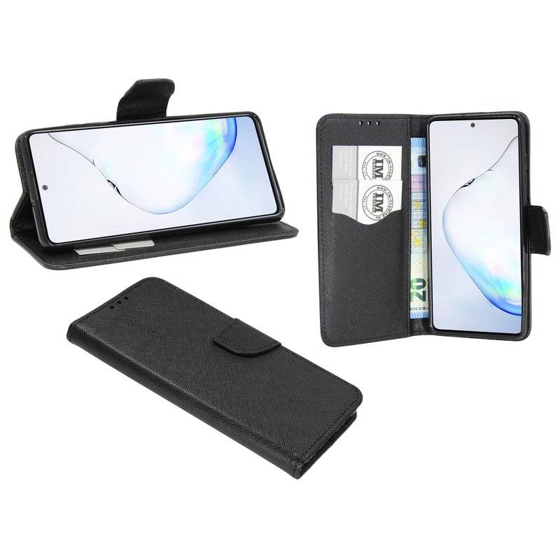 Buch Tasche Fancy für SAMSUNG GALAXY NOTE 10 LITE N770F Handy Hülle Etui Brieftasche Schutzhülle mit Standfunktion, Kartenfach Schwarz