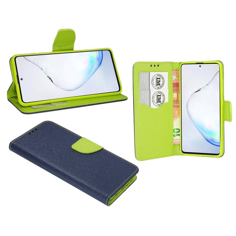 Buch Tasche Fancy für SAMSUNG GALAXY NOTE 10 LITE N770F Handy Hülle Etui Brieftasche Schutzhülle mit Standfunktion, Kartenfach Blau-Grün