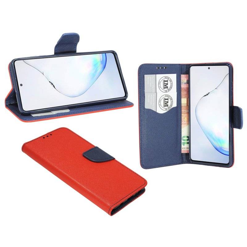 Buch Tasche Fancy für SAMSUNG GALAXY NOTE 10 LITE N770F Handy Hülle Etui Brieftasche Schutzhülle mit Standfunktion, Kartenfach Rot-Blau