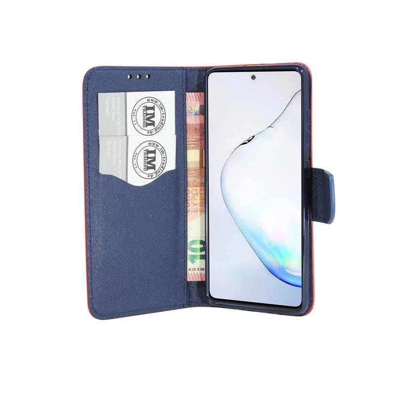 Buch Tasche Fancy für SAMSUNG GALAXY NOTE 10 LITE N770F Handy Hülle Etui Brieftasche Schutzhülle mit Standfunktion, Kartenfach Rot-Blau
