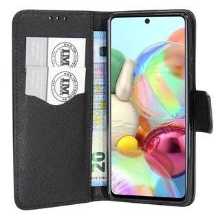 Buch Tasche "Fancy" kompatibel mit SAMSUNG GALAXY A71 (A715F) Handy Hülle Etui Brieftasche Schutzhülle mit Standfunktion, Kartenfach Schwarz