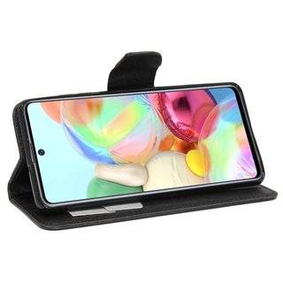 Buch Tasche "Fancy" kompatibel mit SAMSUNG GALAXY A71 (A715F) Handy Hülle Etui Brieftasche Schutzhülle mit Standfunktion, Kartenfach Schwarz