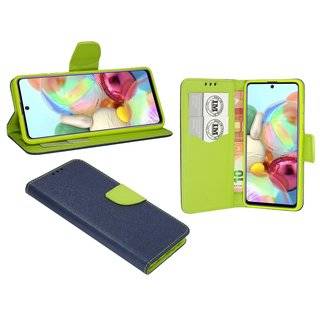 Buch Tasche "Fancy" kompatibel mit SAMSUNG GALAXY A71 (A715F) Handy Hülle Etui Brieftasche Schutzhülle mit Standfunktion, Kartenfach Blau-Grün