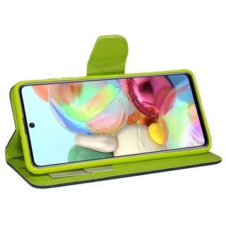 Buch Tasche "Fancy" kompatibel mit SAMSUNG GALAXY A71 (A715F) Handy Hülle Etui Brieftasche Schutzhülle mit Standfunktion, Kartenfach Blau-Grün