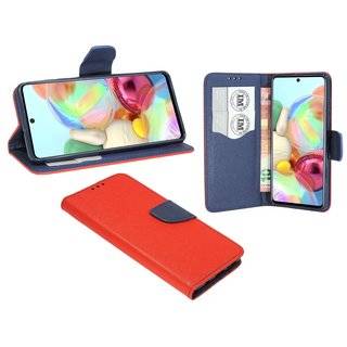 Buch Tasche "Fancy" kompatibel mit SAMSUNG GALAXY A71 (A715F) Handy Hülle Etui Brieftasche Schutzhülle mit Standfunktion, Kartenfach Rot-Blau